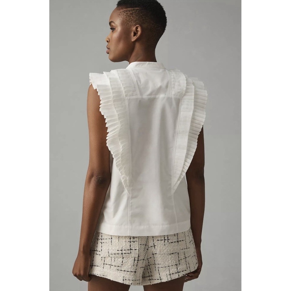 Maeve Anthropologie White Sleeveless Ruffled Blouse Large New - Picture 4 of 14